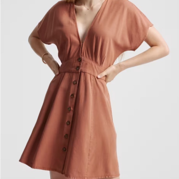 QUINCE VINTAGE WASH TENCEL BUTTON FRONT DRESS TERRACOTTA-M - Picture 1 of 3